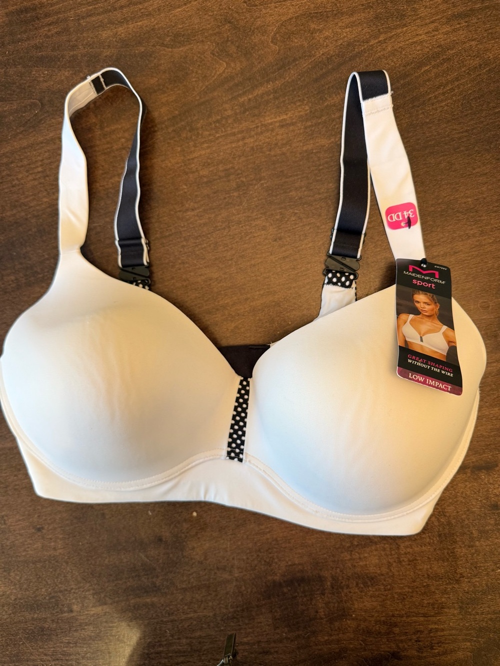 Maidenform White Low-Impact Sports Bra with Black Accents size 34DD